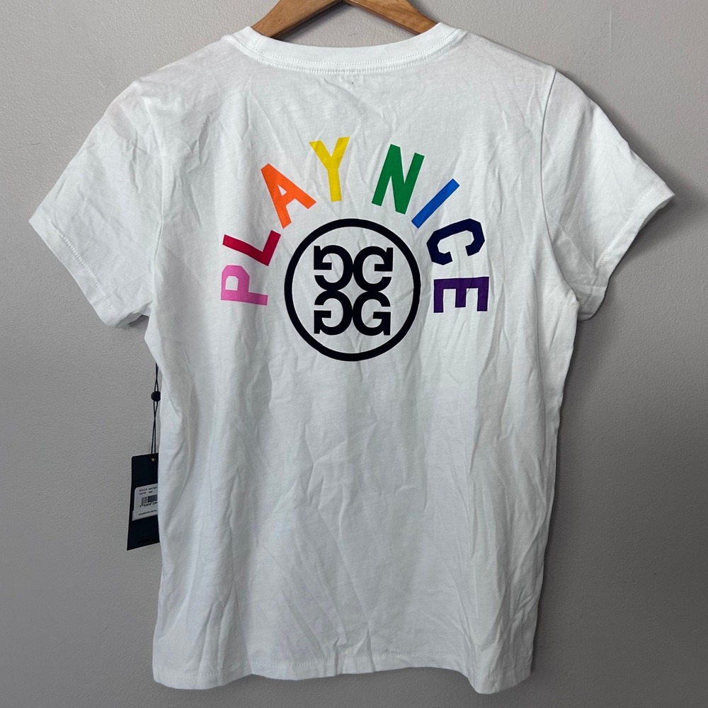 G/FORE Shirt Womens M White Rainbow Play Nice Skull Golf Tee Short Sleeve NWT